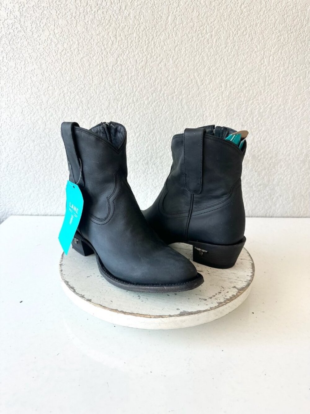 Lane Boots PLAIN JANE Black Cowboy Bootie Western Cowgirl Short Ankle Boots Sz 8 - Picture 11 of 12